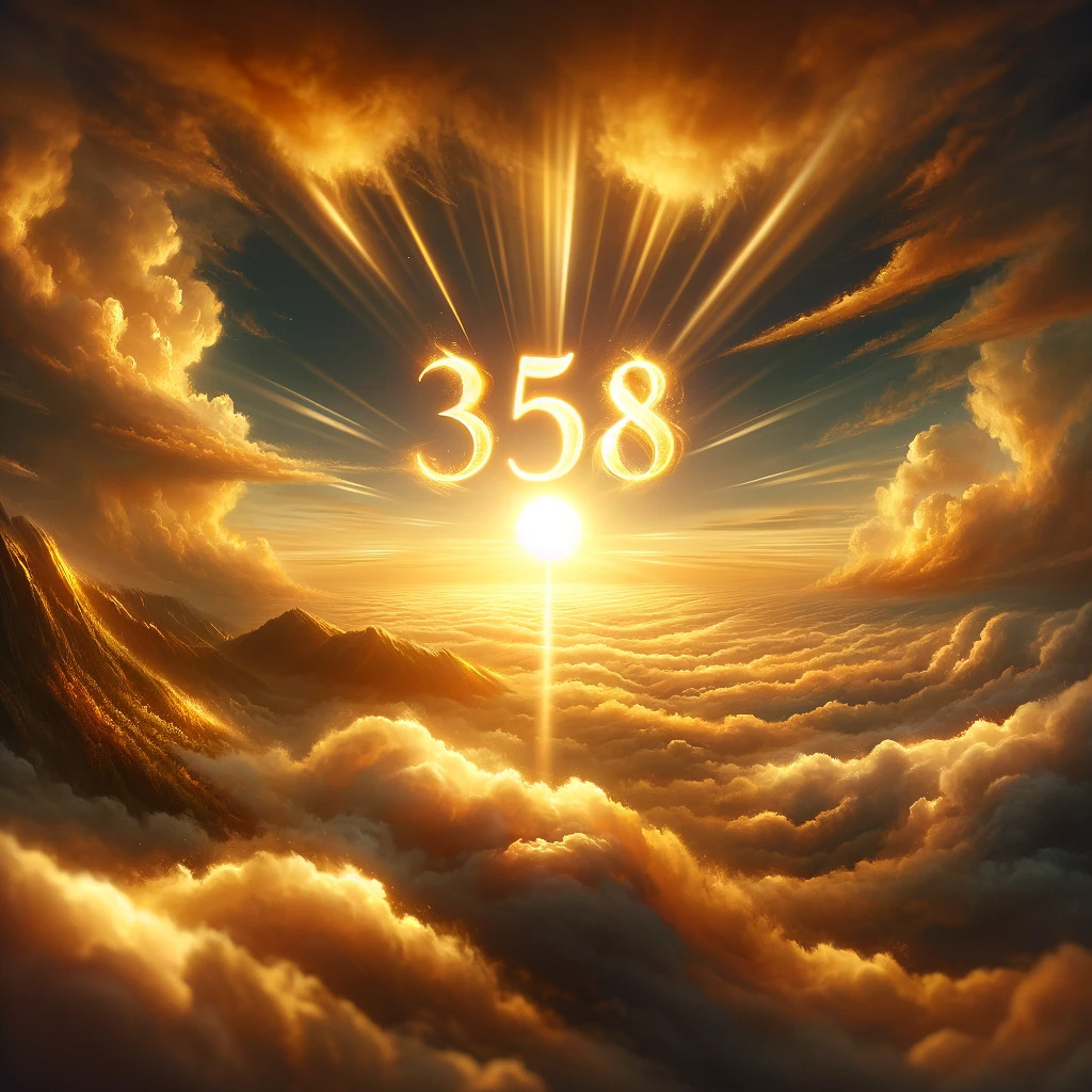 太陽の光に照らされた金色に輝く358の文字