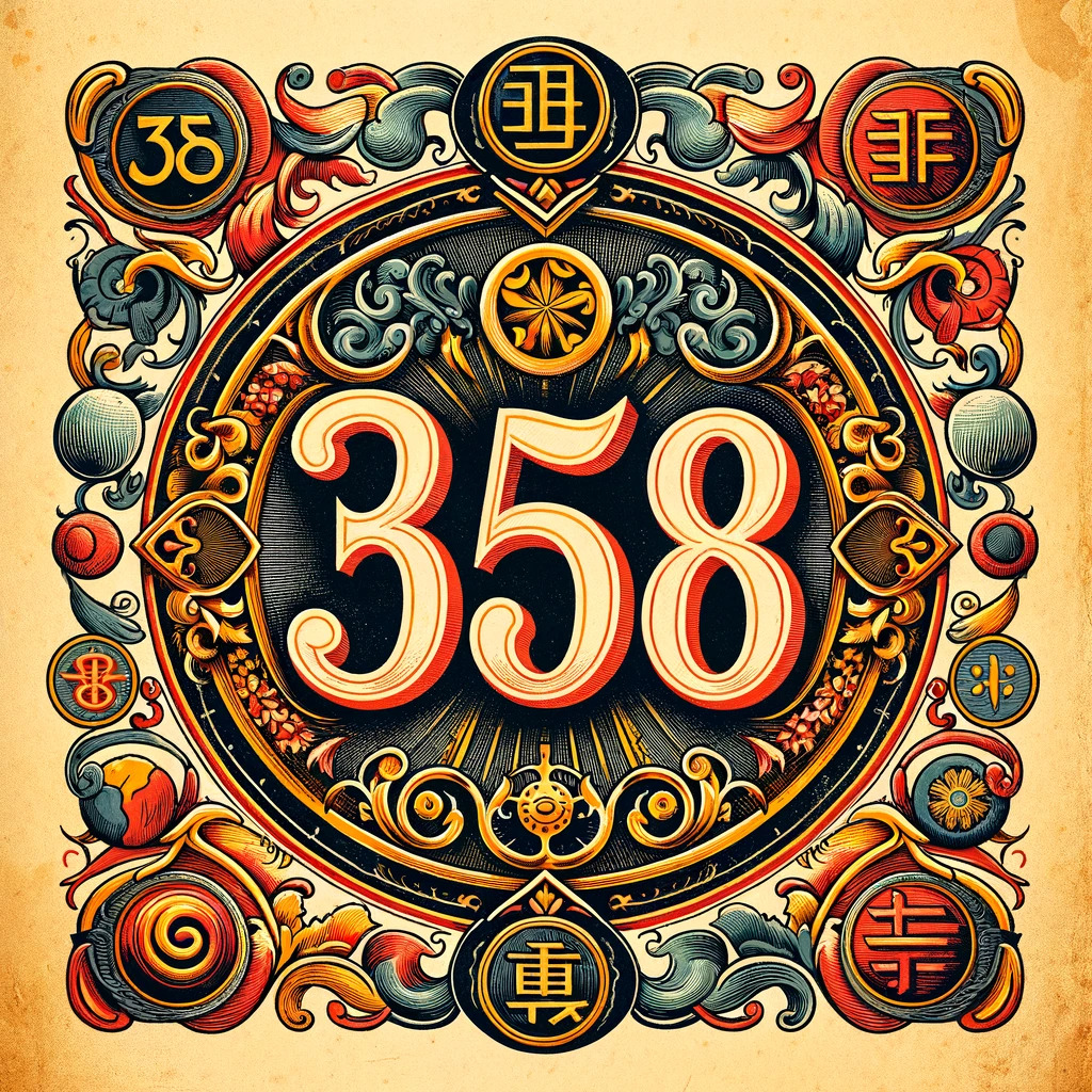 358と書かれた文字の周りに鮮やかな装飾が描かれている
