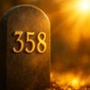 夕日に照らされ輝く358の数字が刻まれた石板が、幻想的な雰囲気を演出している様子