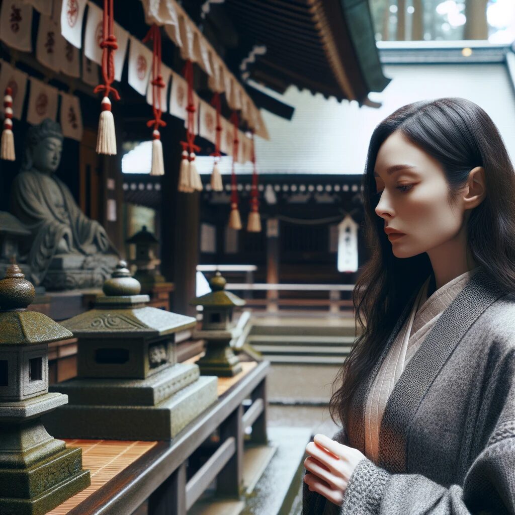 神社に参拝にきた女性