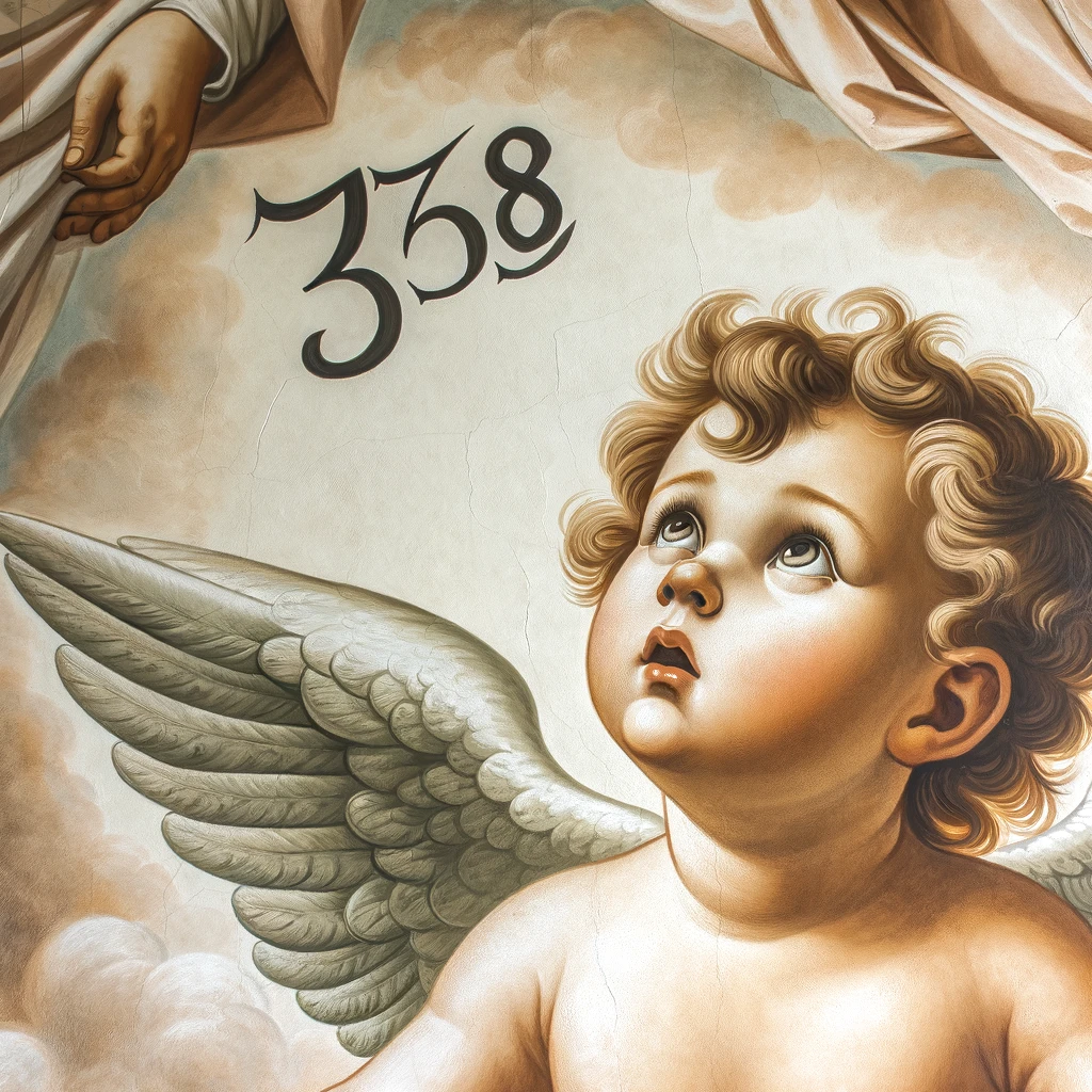 天使の頭上にエンジェルナンバーが描かれている壁画