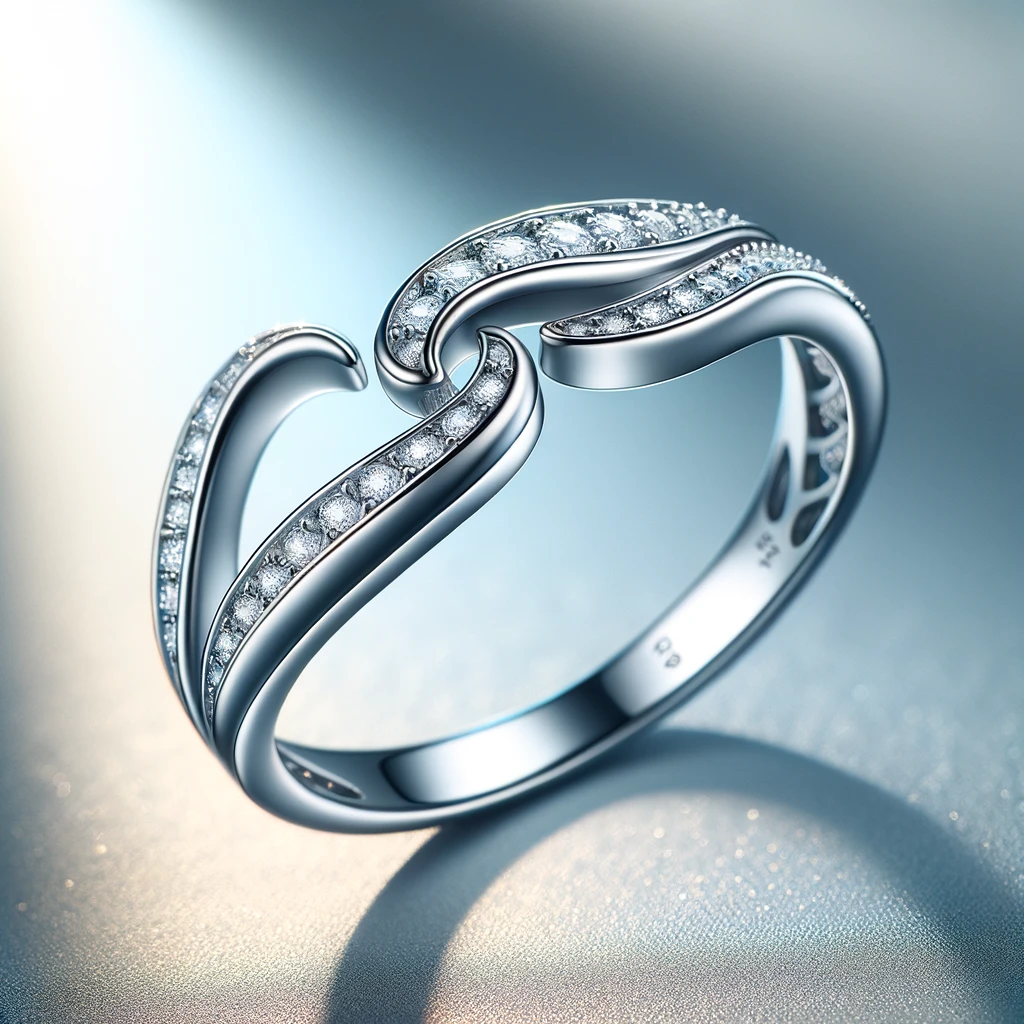 ウェーブデザインのダイヤ付き結婚指輪