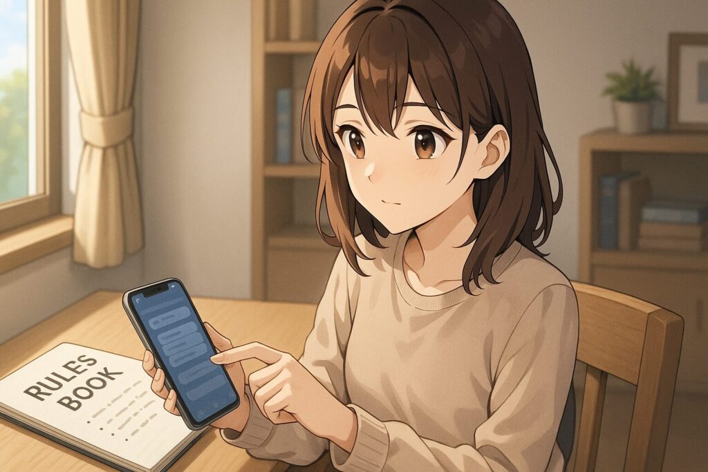 バチェラーデートの顔公開ルールと仕組みを確認する女性。イメージ:スピっと婚活ライフ