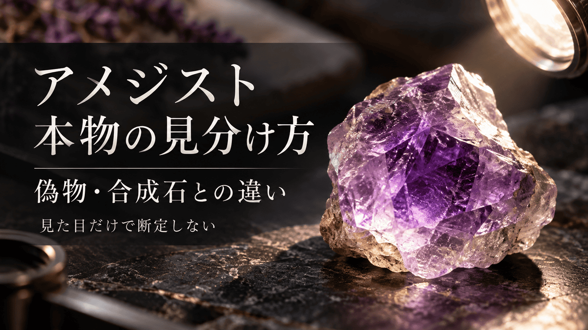 アメジスト本物の見分け方と偽物・合成石との違いを解説するアイキャッチ画像